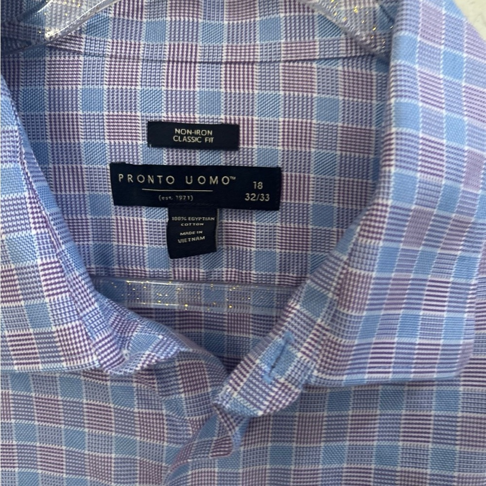 Pronto Uomo Classic Fit‎ Non-Iron 100% Cotton Check Dress Shirt 18 32/33